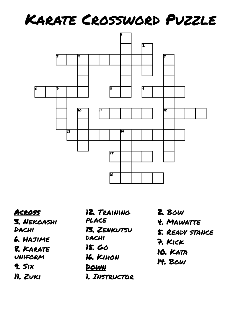 Karate Crossword Puzzle