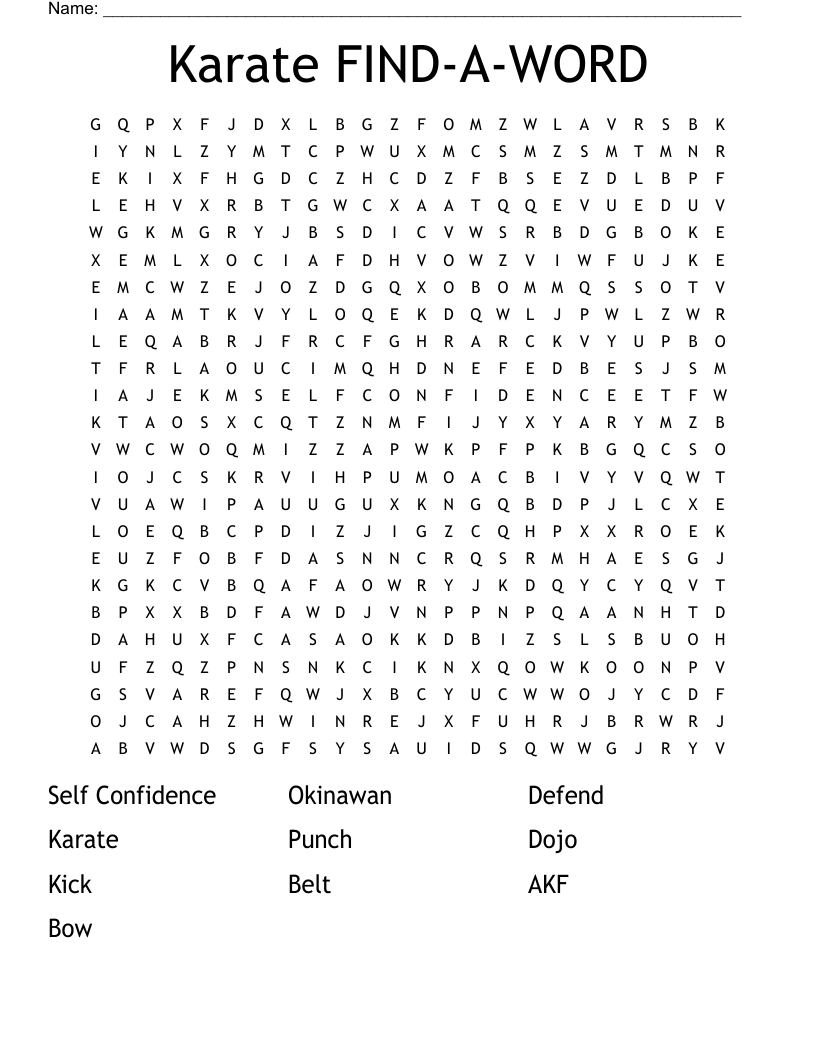 Karate FIND-A-WORD Word Search