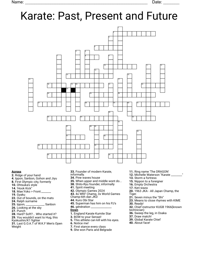 Karate: Past, Present and Future Crossword