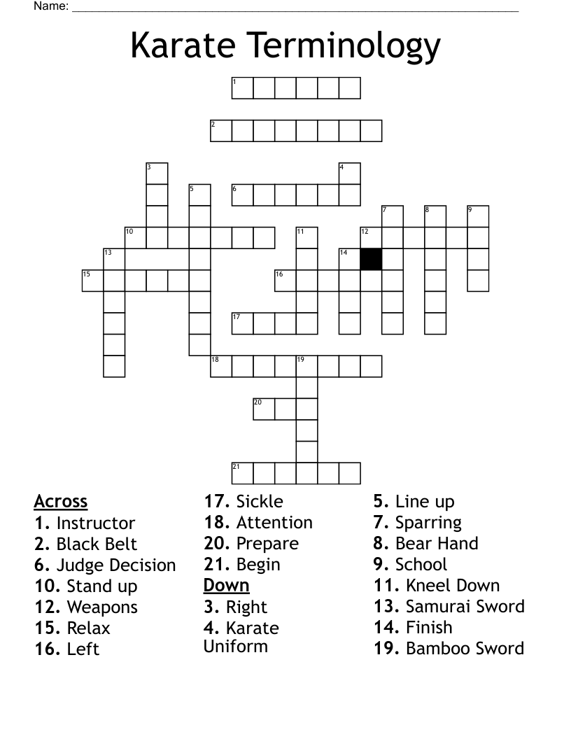 Karate Terminology Crossword