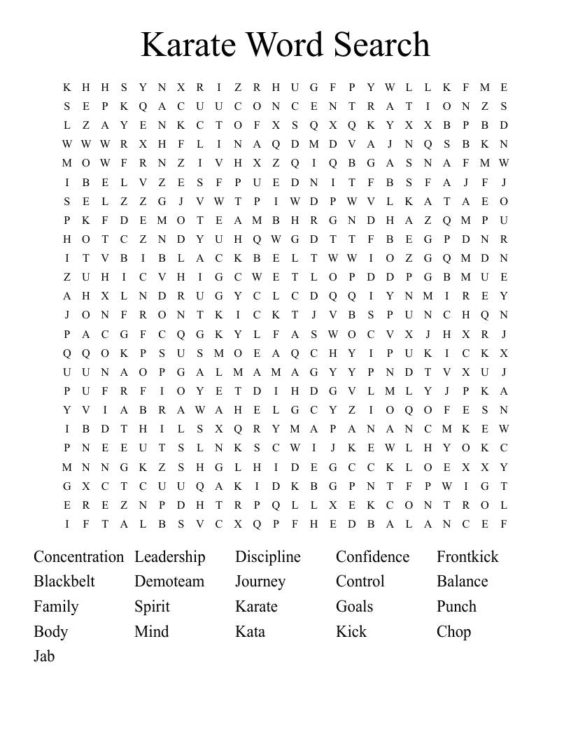 Karate Word Search