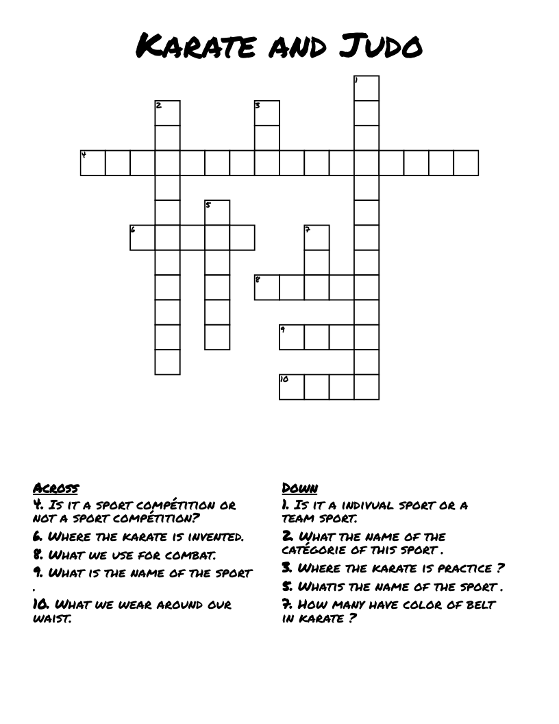 Karate and Judo Crossword