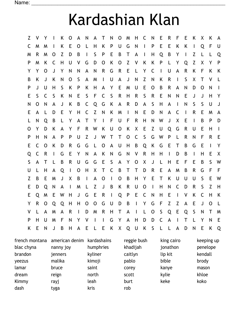 Kardashian Klan Word Search