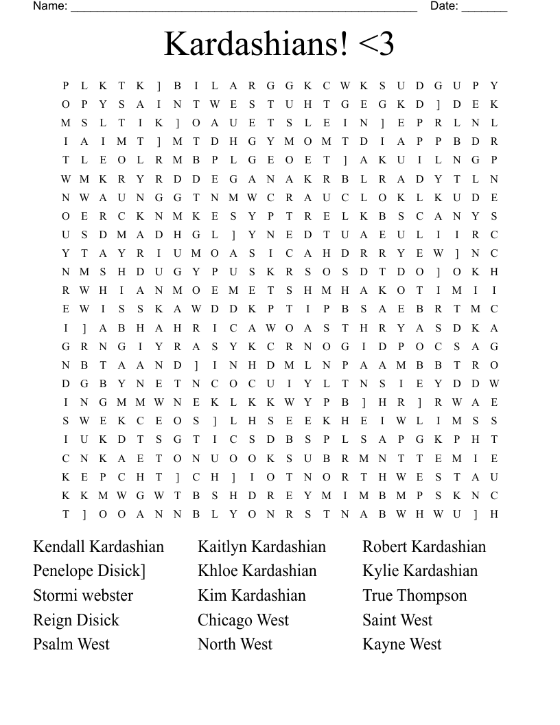 Kardashians! <3 Word Search
