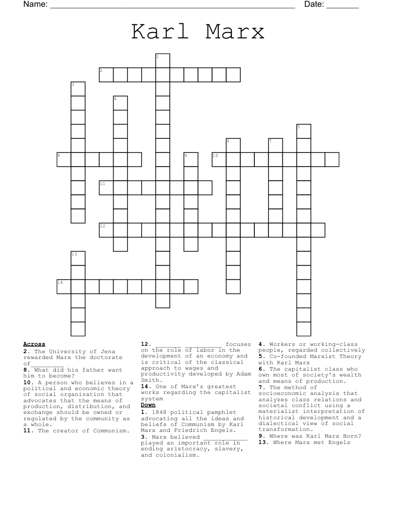 Karl Marx Crossword