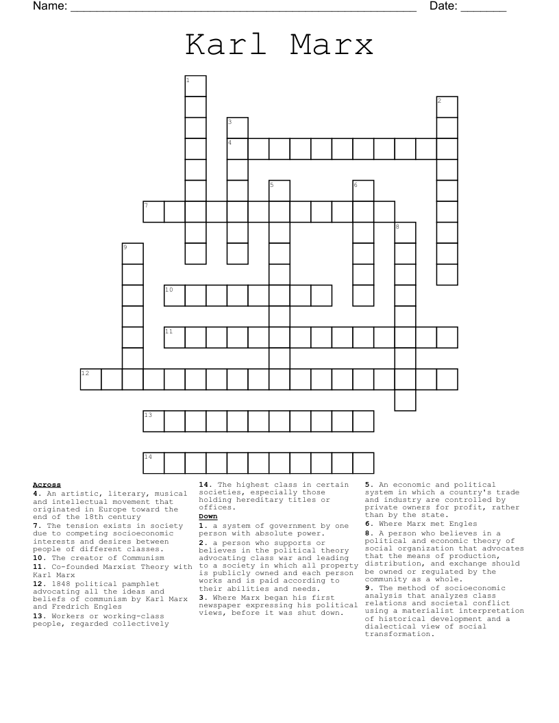 Karl Marx Crossword