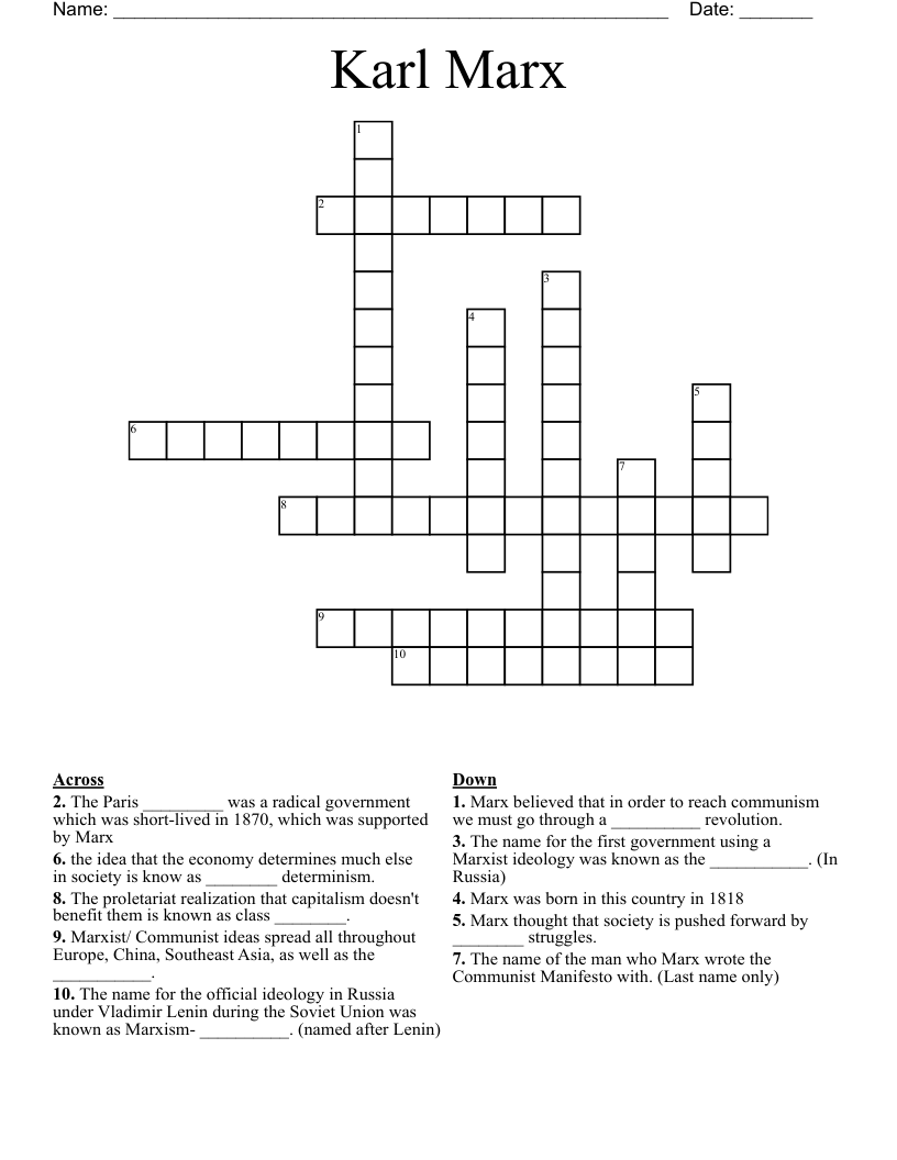 Karl Marx Crossword