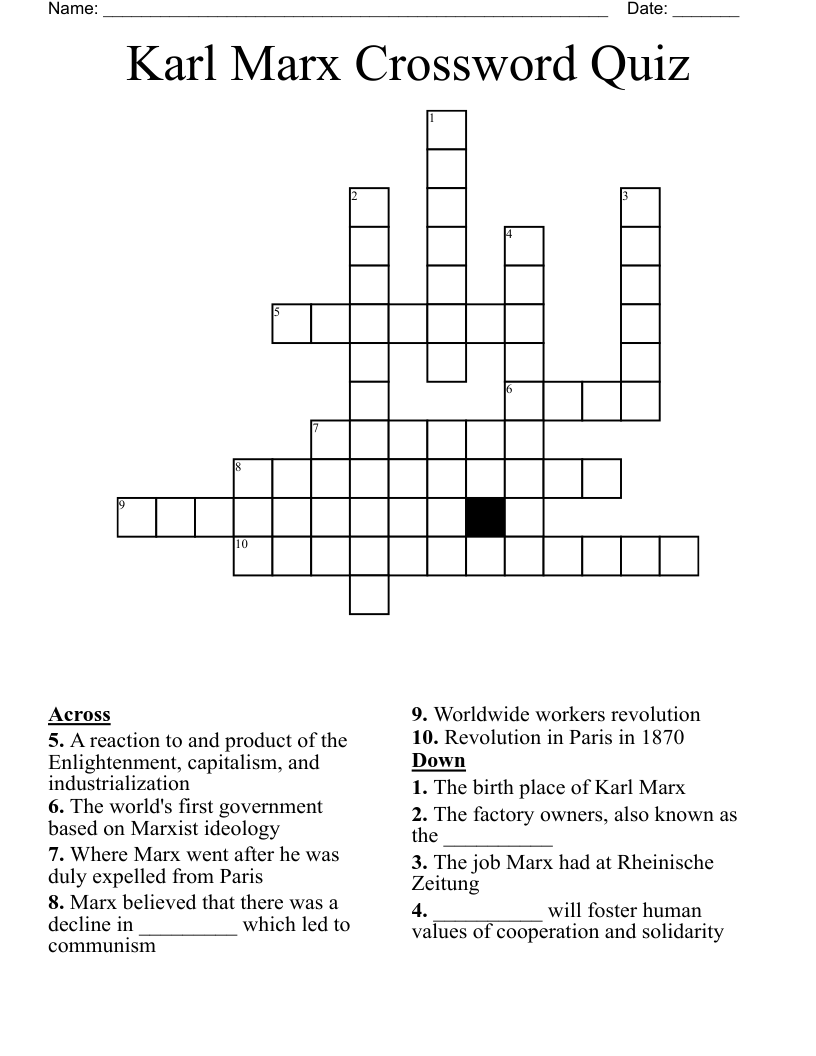 Karl Marx Crossword Quiz