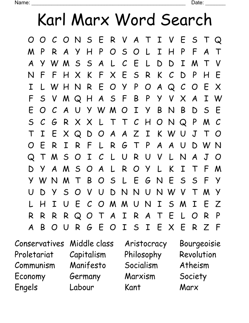 Karl Marx Word Search