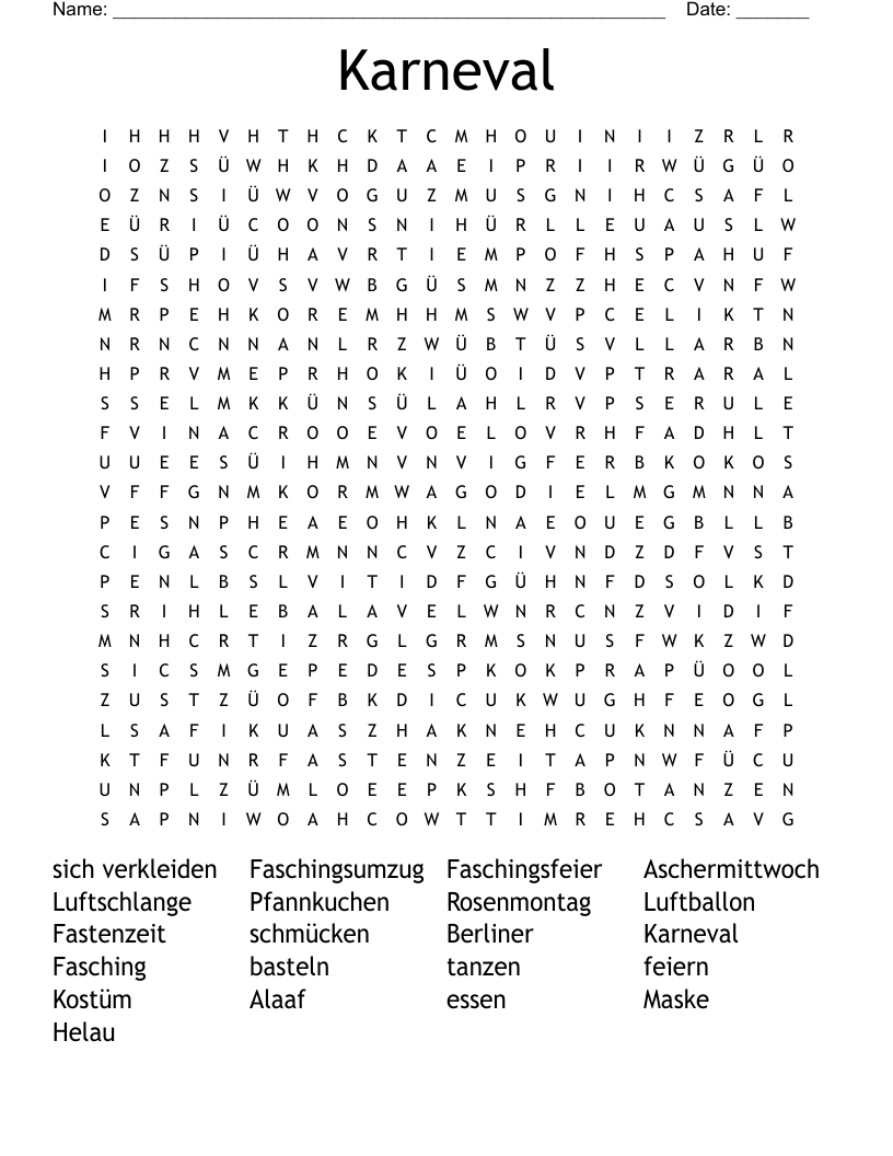 Karneval Word Search