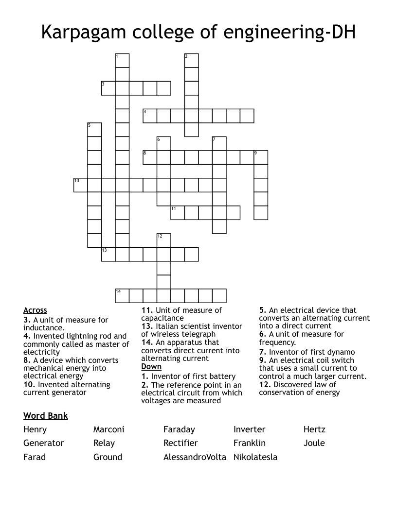Karpagam college of engineering-DH Crossword