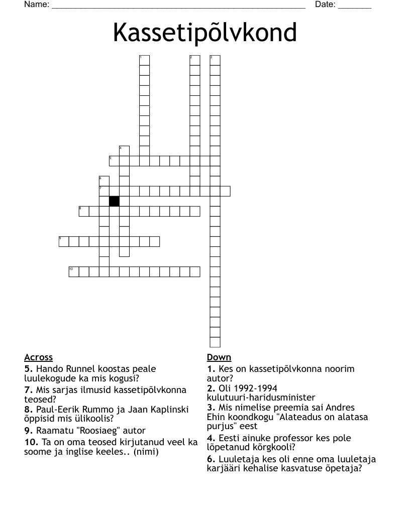 Kassetipõlvkond Crossword