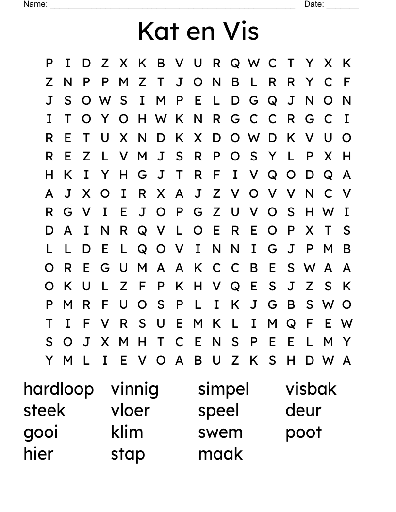 Kat en Vis Word Search