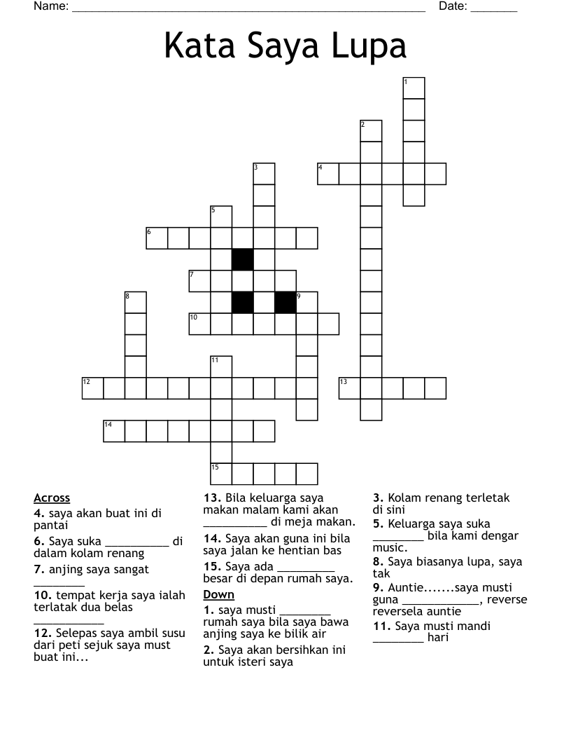 Kata Saya Lupa Crossword