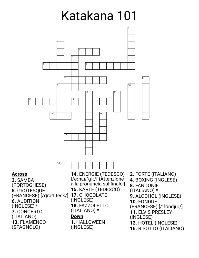 Katakana 101 Crossword