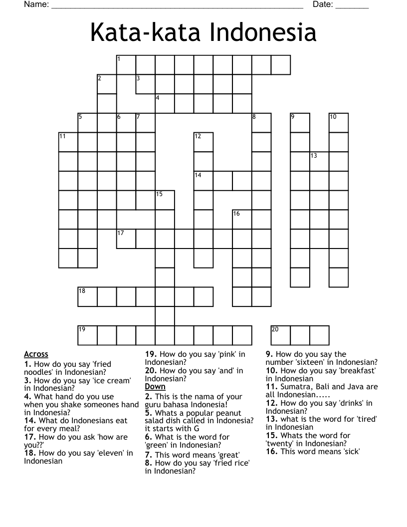 Kata-kata Indonesia Crossword