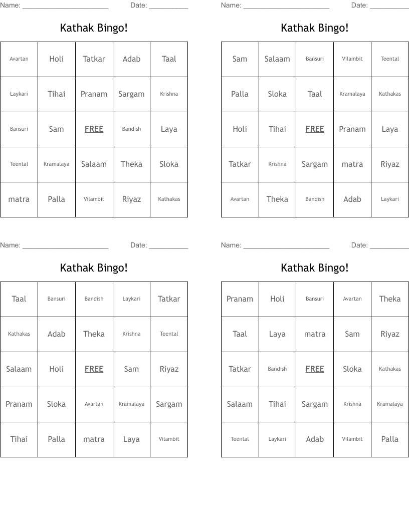 Kathak Bingo!