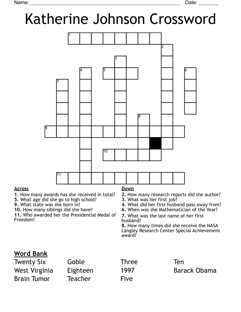 Katherine Johnson Crossword