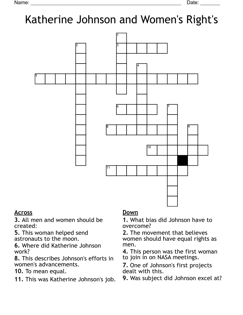 Katherine Johnson and Women's Right's Crossword