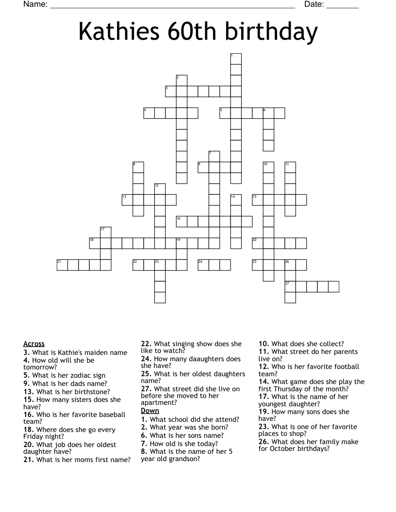 Kathies 60th birthday Crossword