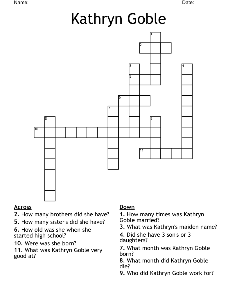 Kathryn Goble Crossword