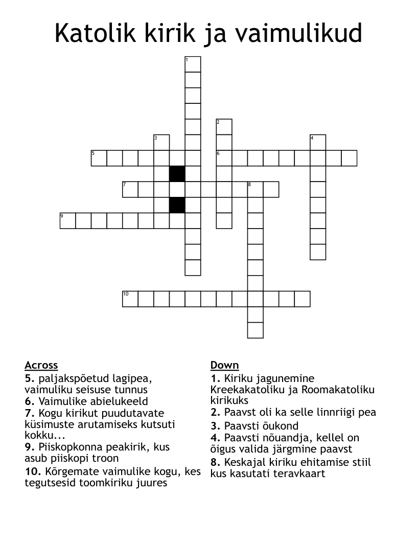 Katolik kirik ja vaimulikud Crossword