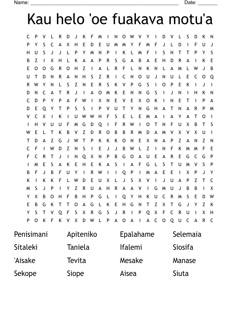 Kau helo 'oe fuakava motu'a  Word Search