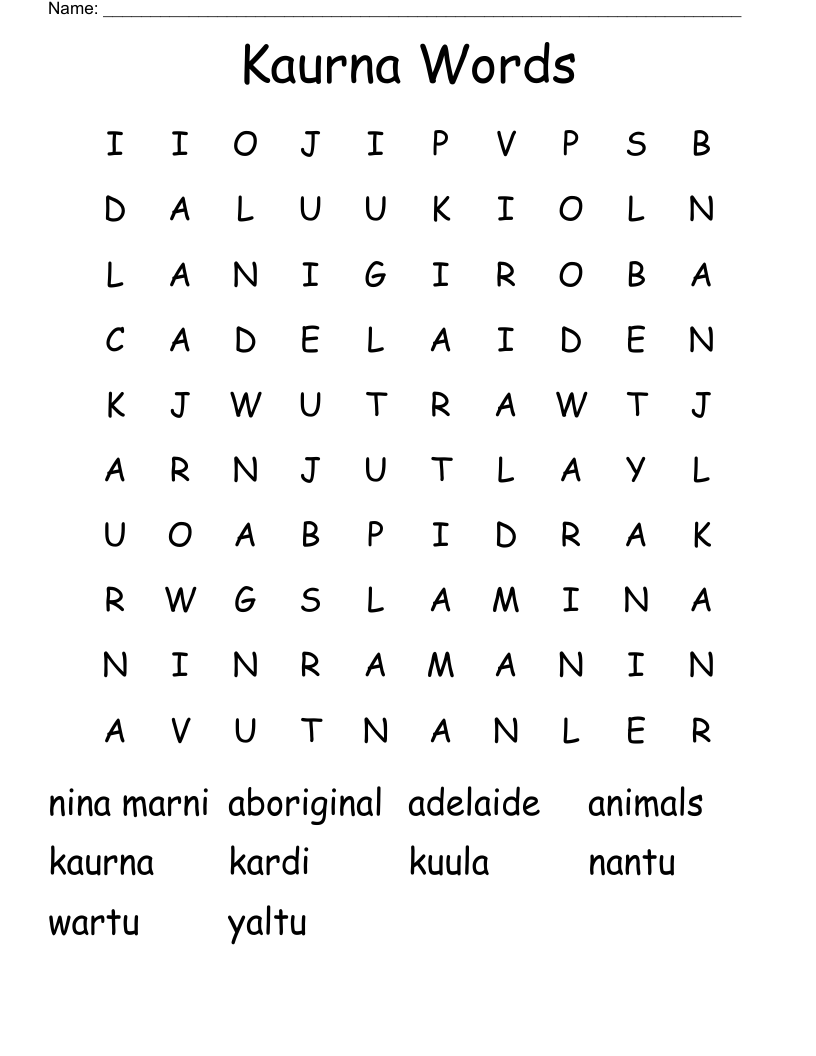Kaurna Words Word Search