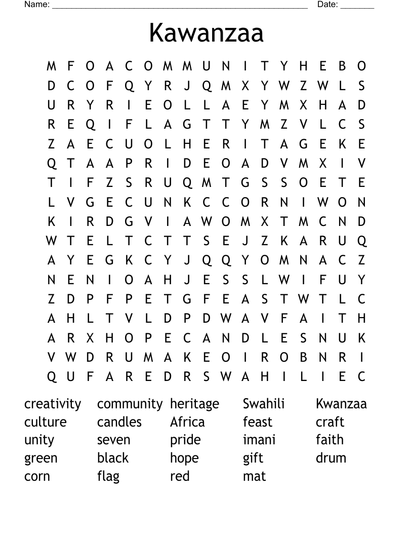 Kawanzaa  Word Search