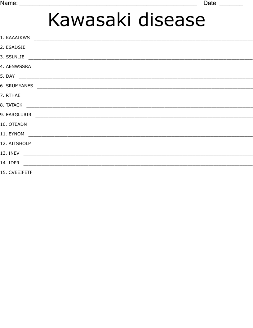Kawasaki disease Word Scramble