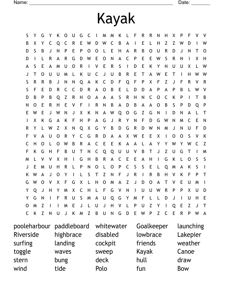 Kayak Word Search