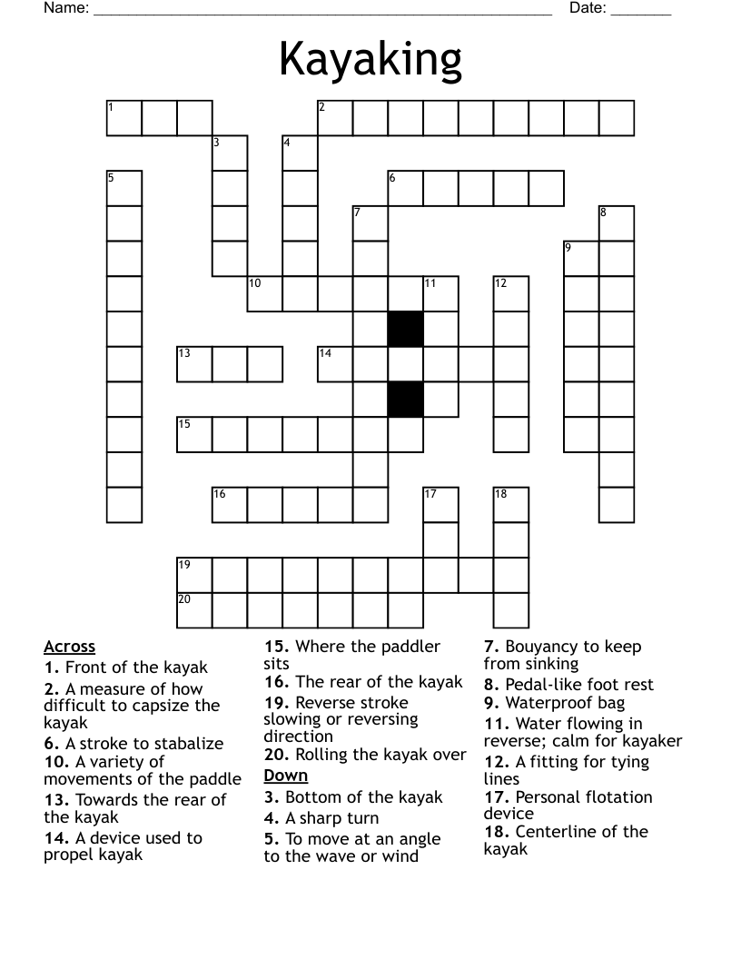 Kayaking Crossword