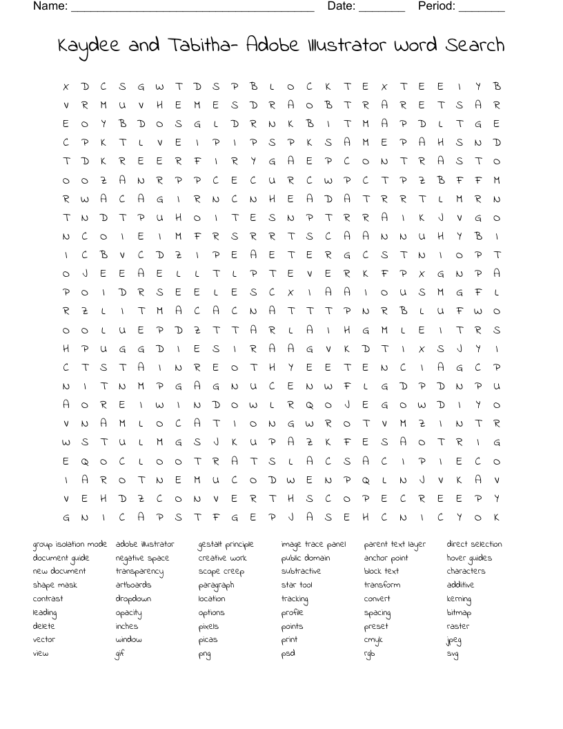 Kaydee and Tabitha- Adobe Illustrator Word Search