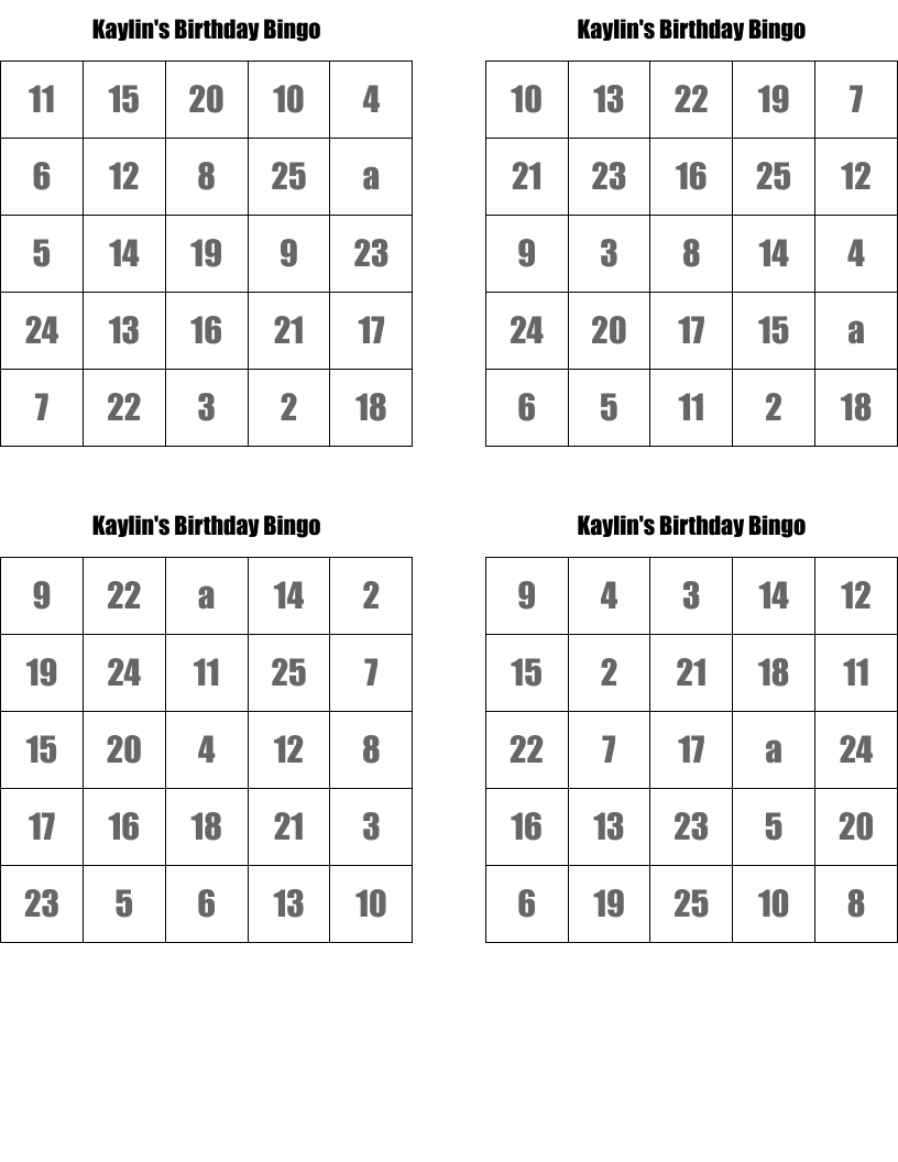 Kaylin's Birthday Bingo