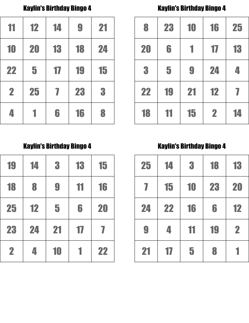 Kaylin's Birthday Bingo 4