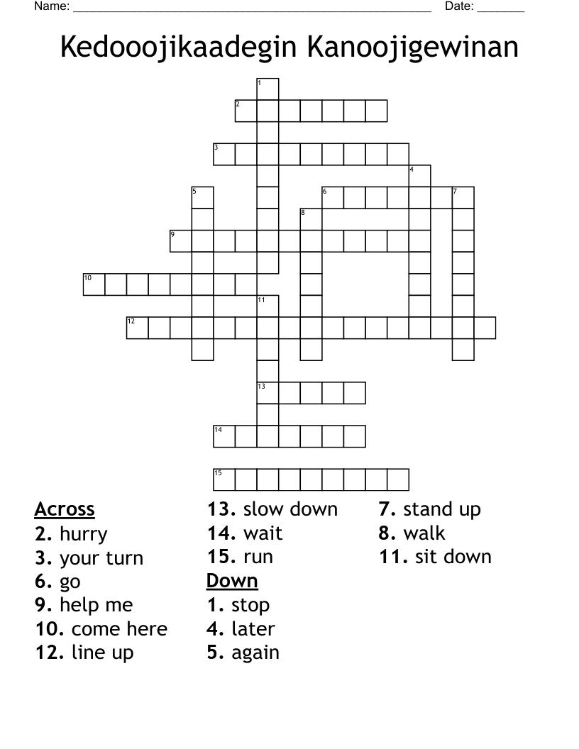 Kedooojikaadegin Kanoojigewinan Crossword