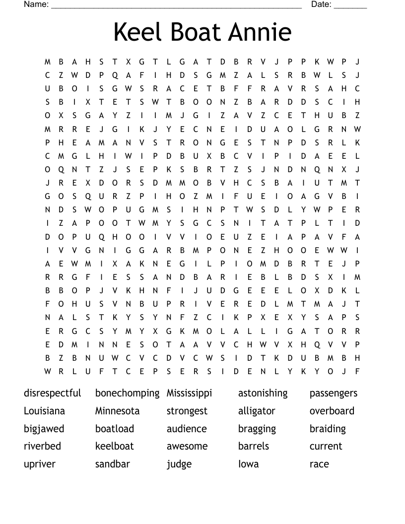 Keel Boat Annie Word Search