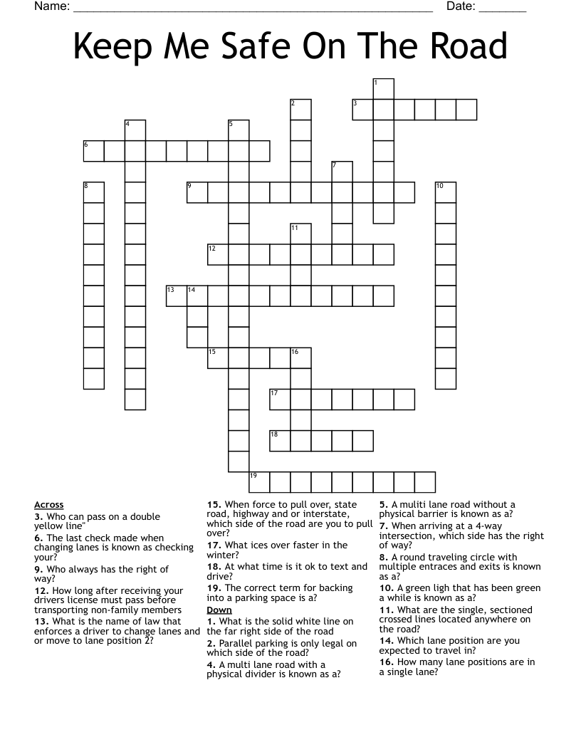 Keep Me Safe On The Road  Crossword