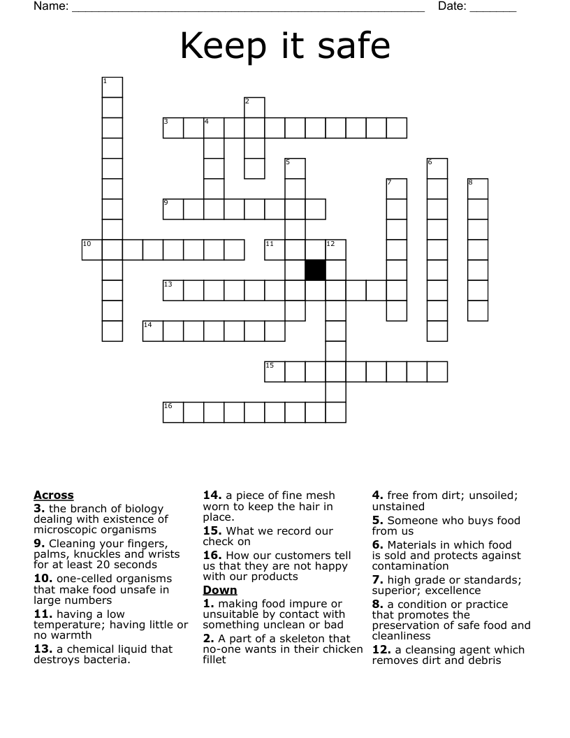 Keep it safe Crossword