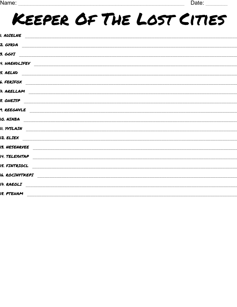 Keeper Of The Lost Cities Word Scramble