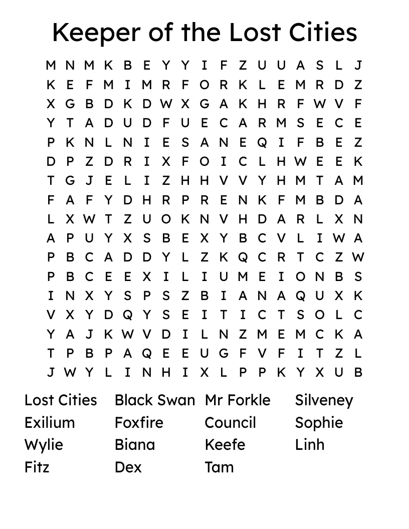 Keeper of the Lost Cities Word Search