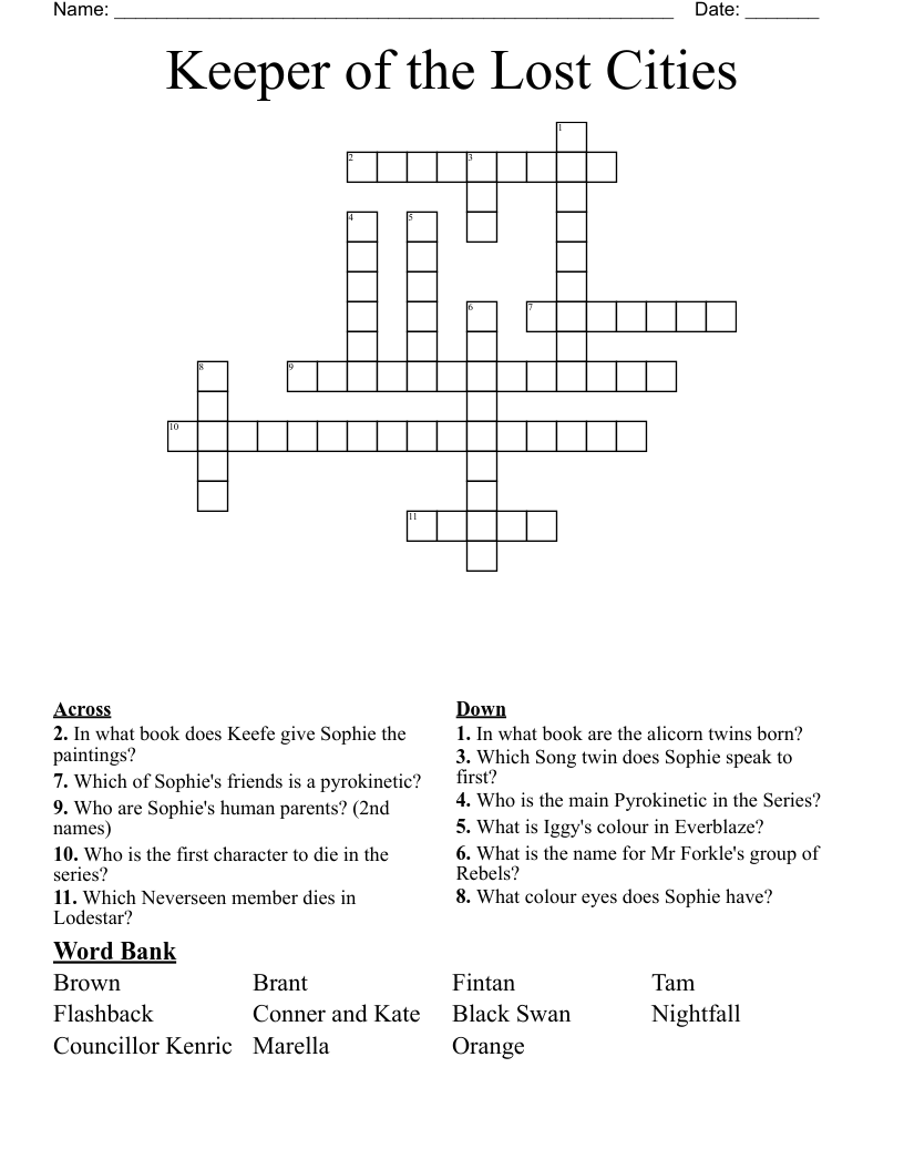Keeper of the Lost Cities Crossword