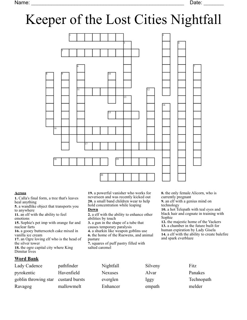 Keeper of the Lost Cities Nightfall Crossword