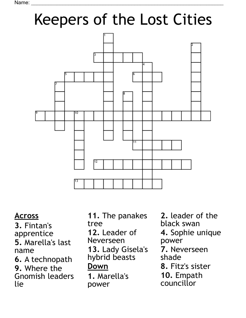 Keepers of the Lost Cities Crossword