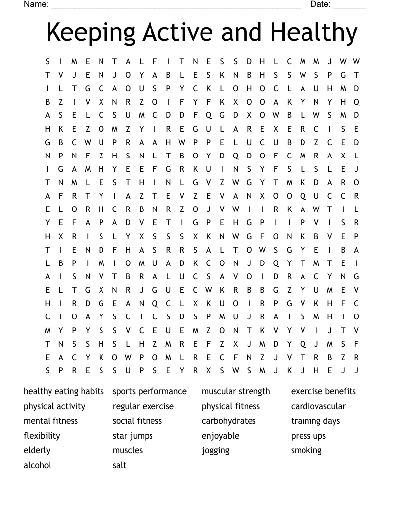 Keeping Active and Healthy  Word Search