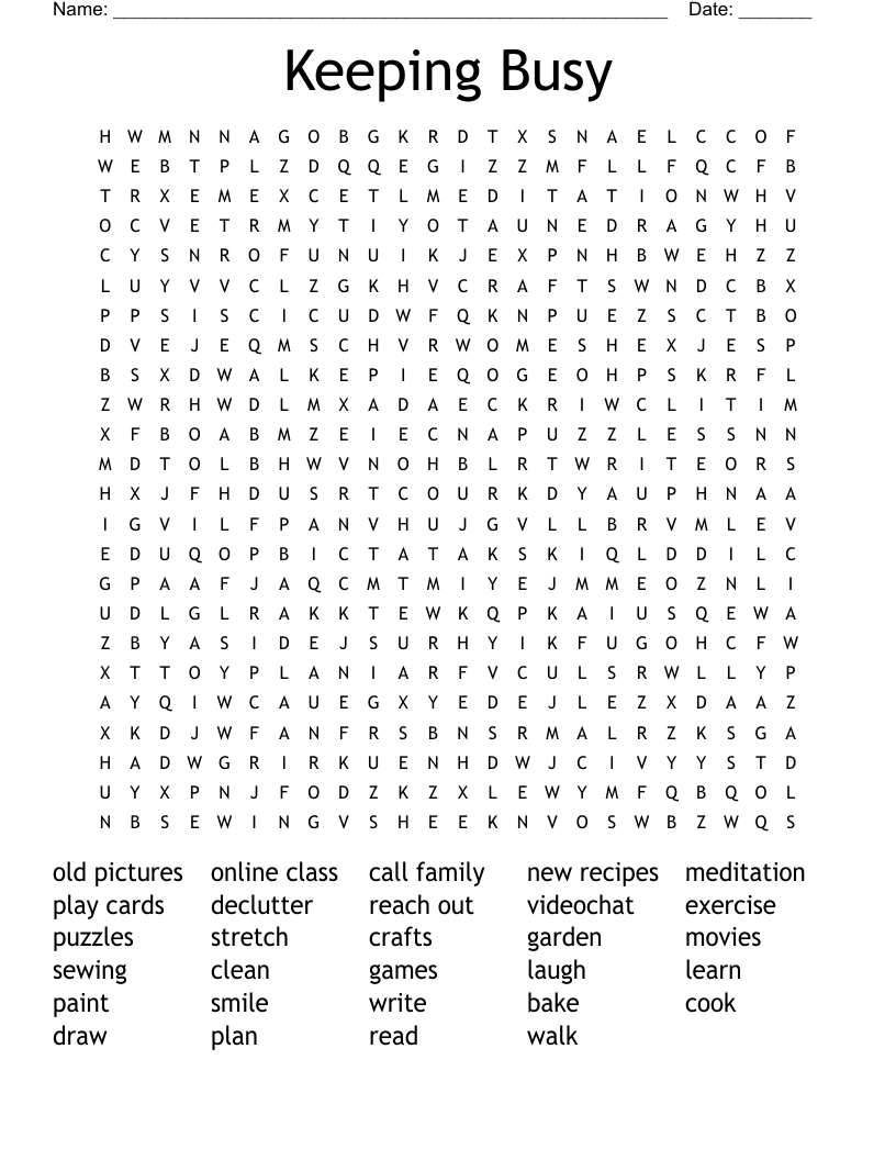 Keeping Busy Word Search