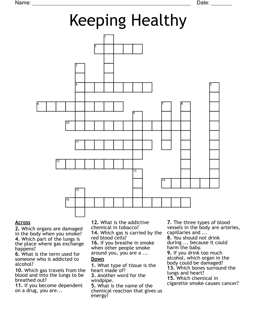 Keeping Healthy Crossword
