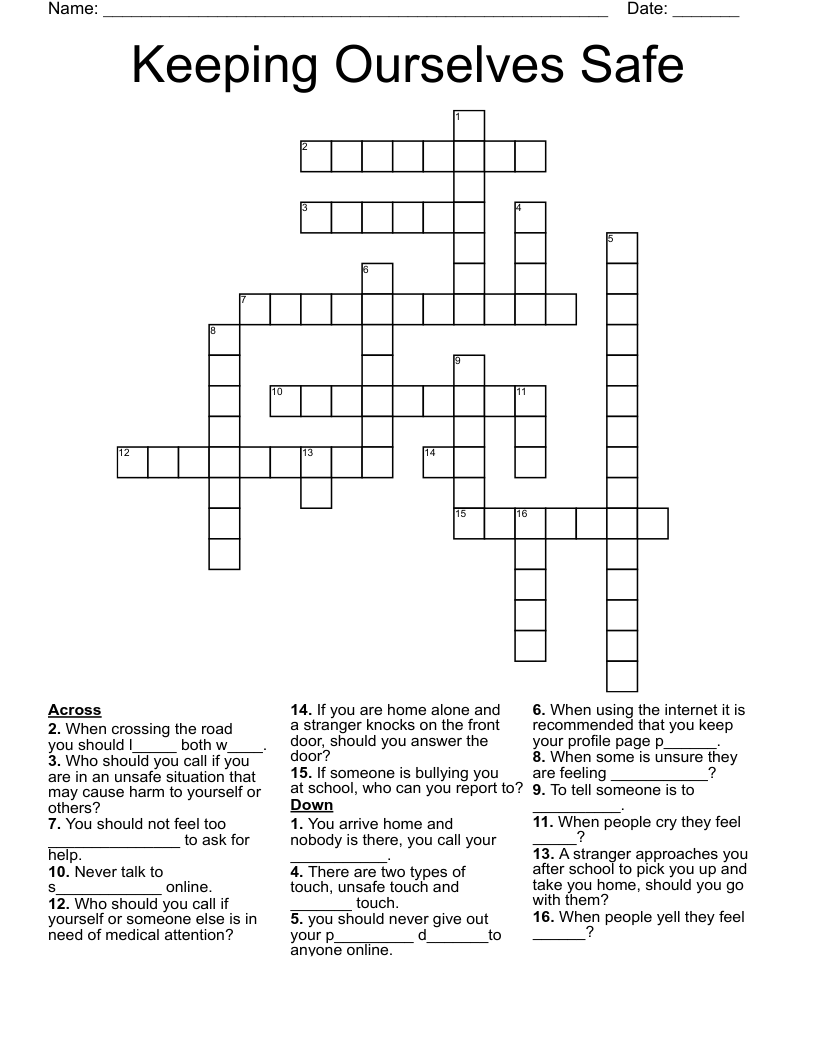 Keeping Ourselves Safe Crossword