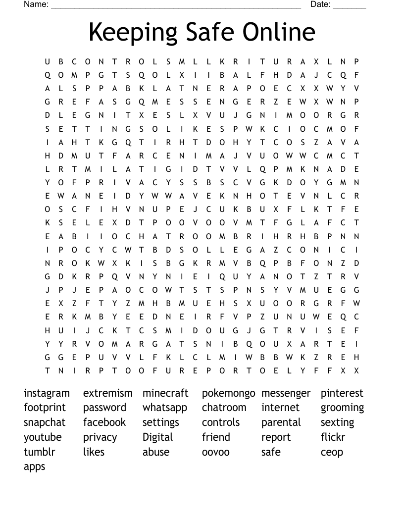 Keeping Safe Online Word Search