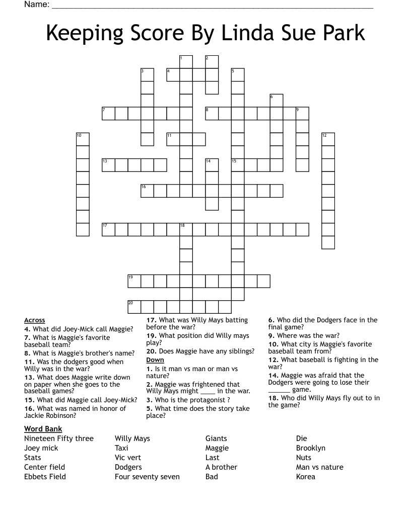 Keeping Score  By Linda Sue Park Crossword